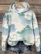 Women's Oriental Japan Watercolor Ink Art Print Casual Hoodie