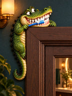 Funny Toothbrushing Crocodile Door Frame Corner Decor
