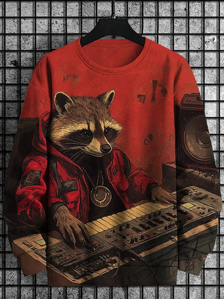 Men's Raccoon Mixer Tune Music Vintage Print Casual Sweatshirt