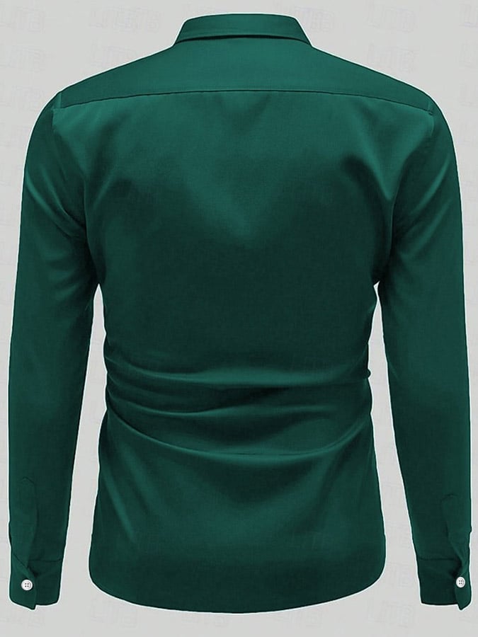 Men's  Solid Satin Long Sleeve Shirt