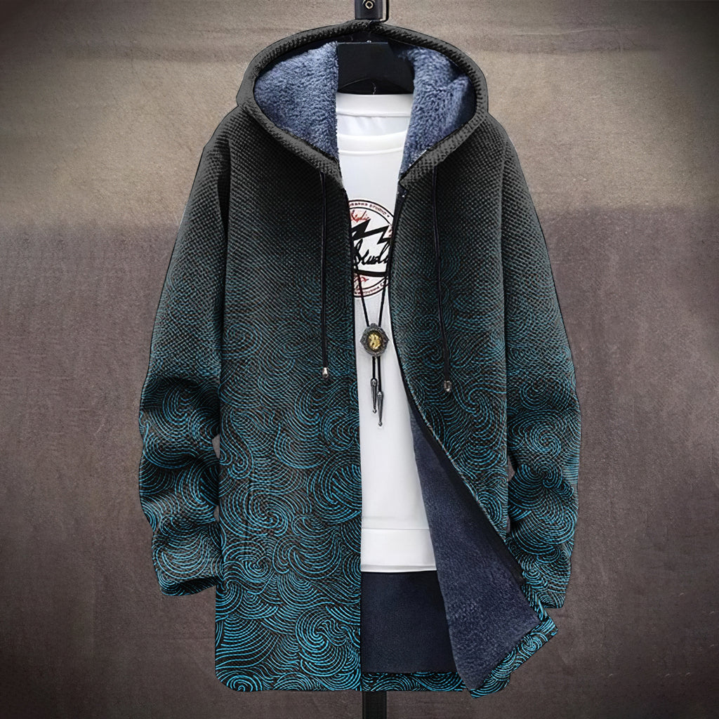 Men'S Waves Art Japanese Pattern Cozy Hooded Cardigan