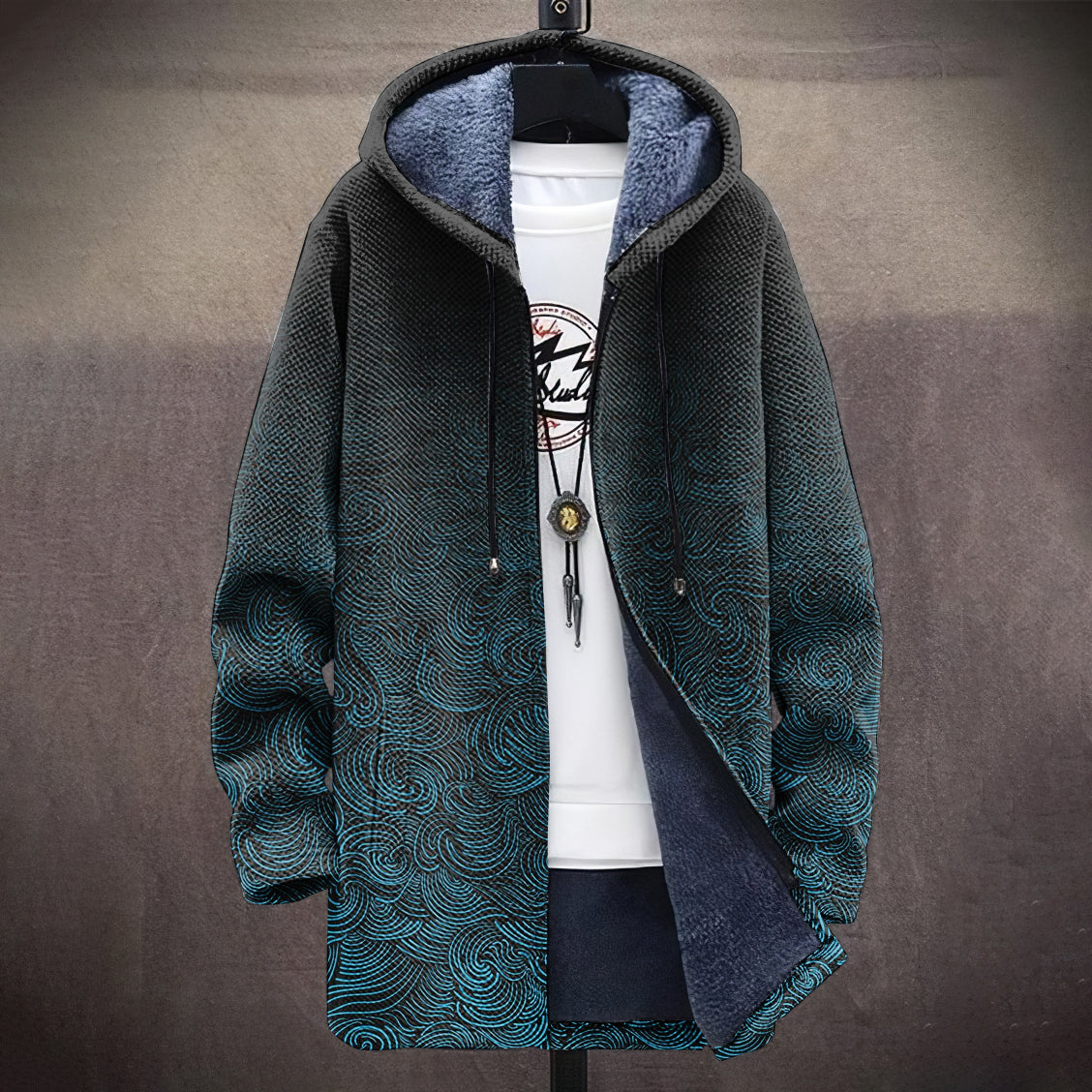 Men'S Waves Art Japanese Pattern Cozy Hooded Cardigan