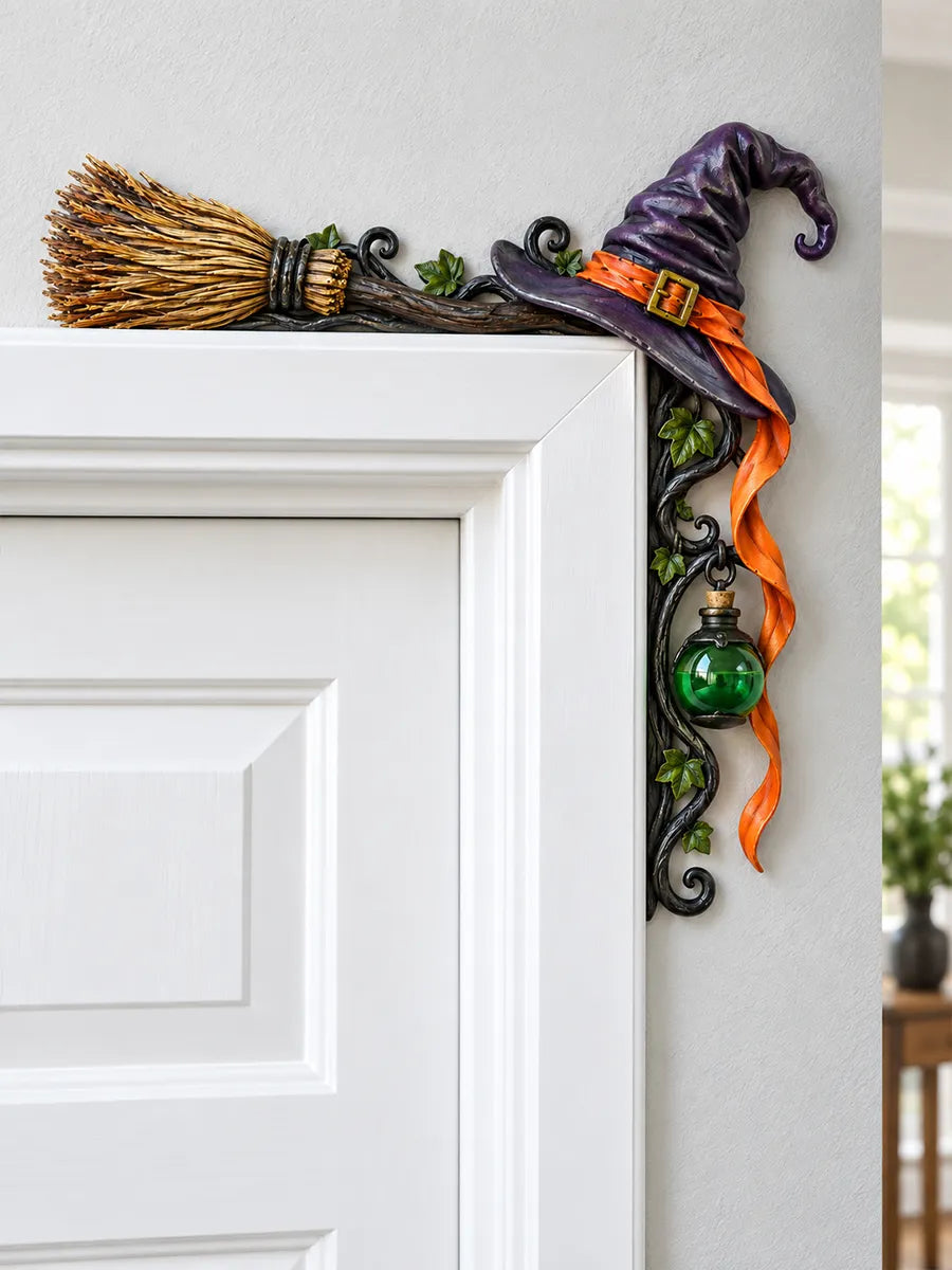 🧹 Enchanted Witch Hat & Broom Door Frame Corner Sign
