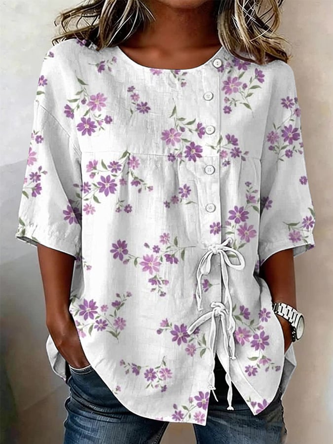 Women's Faith Floral Print Half Sleeve Casual Blouse