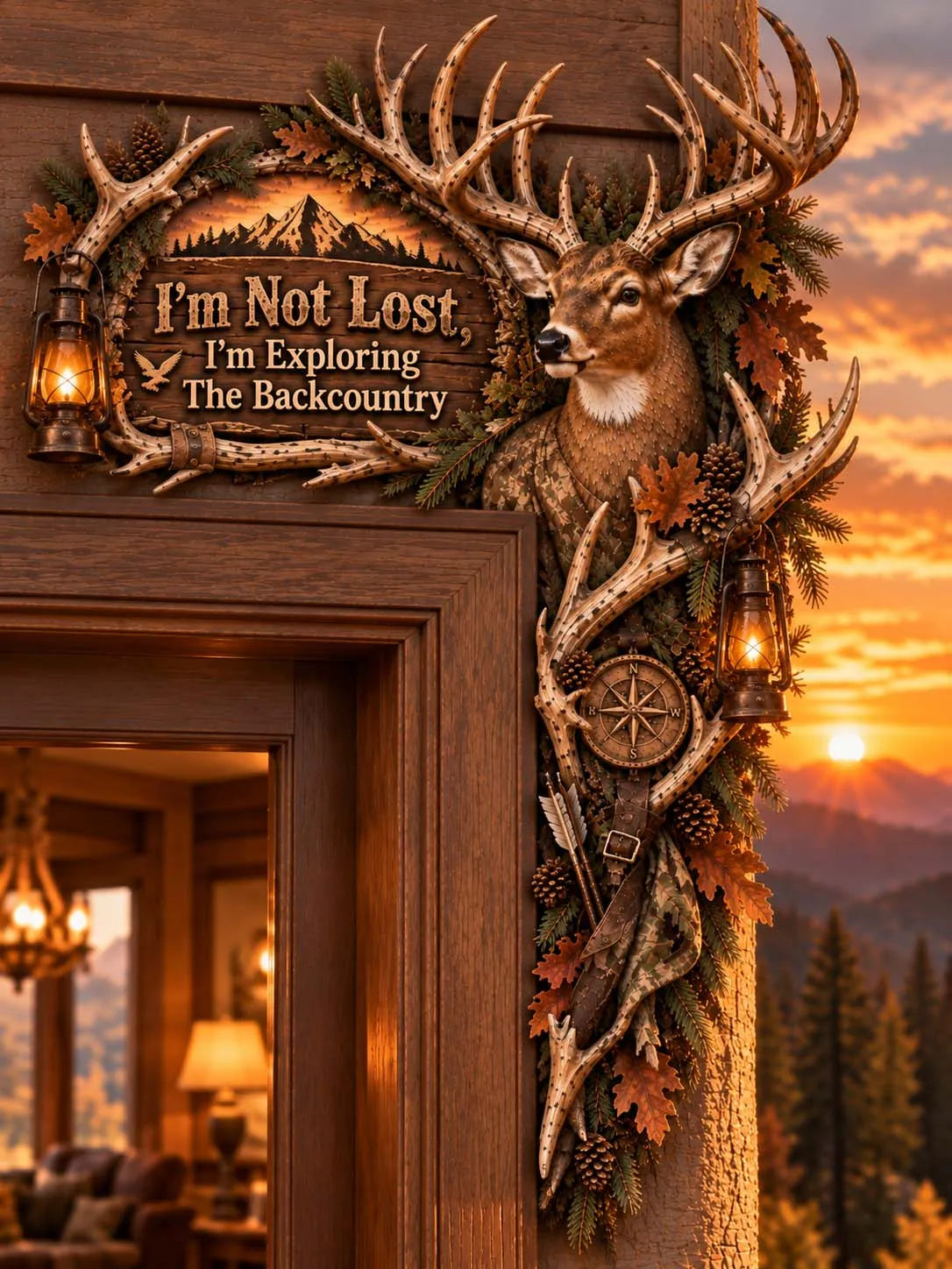 🦌 "I'm Not Lost" Deer & Antler Door Corner Decor