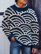 Men's Japanese Sea Waves Crochet Chunky Cozy Sweater