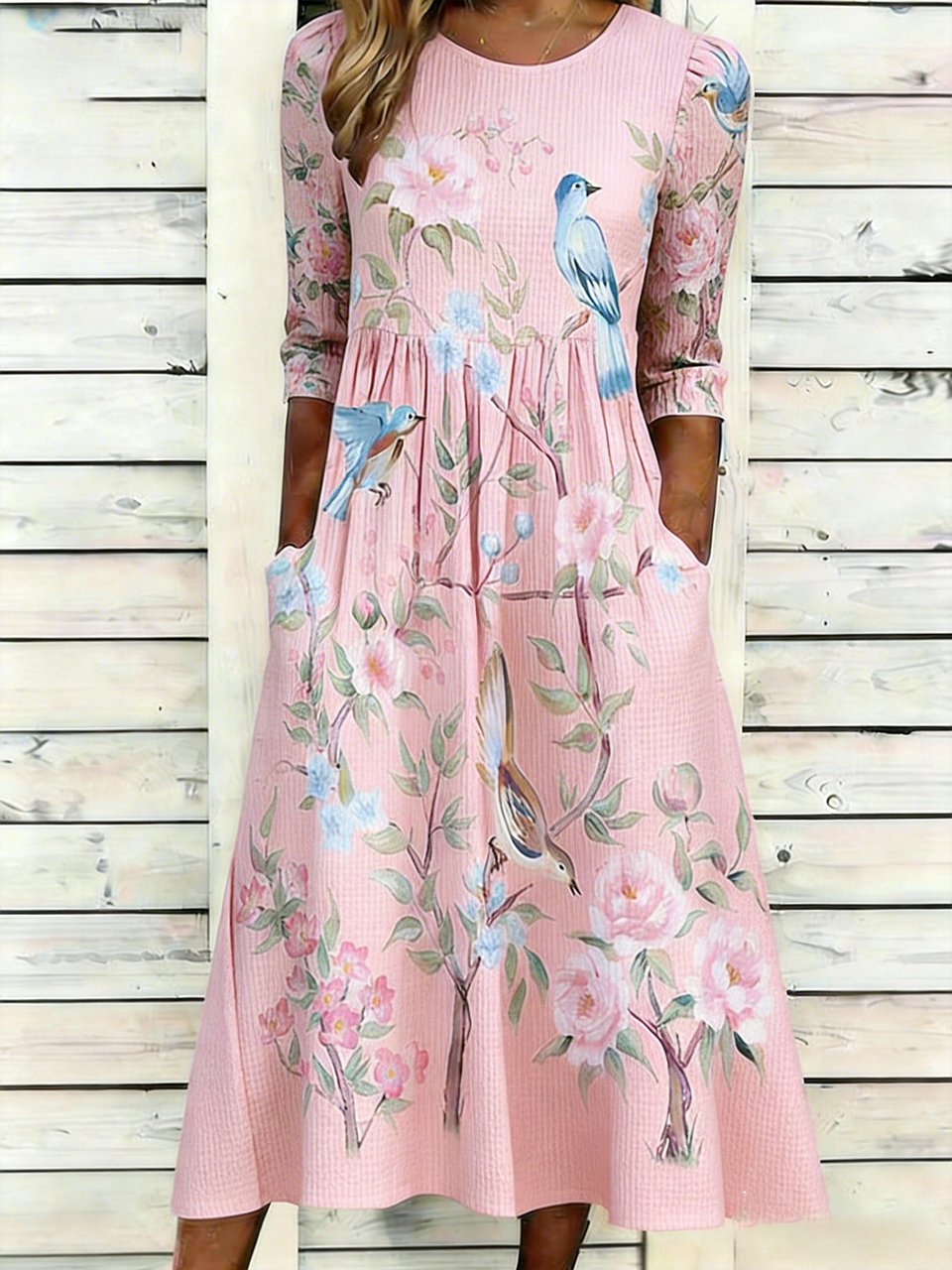 (10589-160g秋香麻-3D数码-Mid Calf Dresses(小腿中部裙))