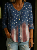 Women'S Casual Cotton-Linen Top With U.S. 250th Anniversary Print