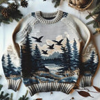 Vintage Forest And Birds Pattern Warmth Knitted Jacquard Unisex Sweater
