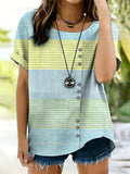 Women's Retro Geometric Art Print Button Design Shirt