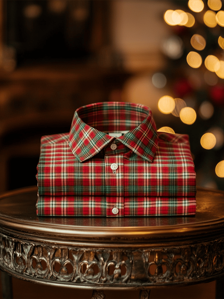 Men's Luxury Business Red Plaid Long Sleeve Shirt