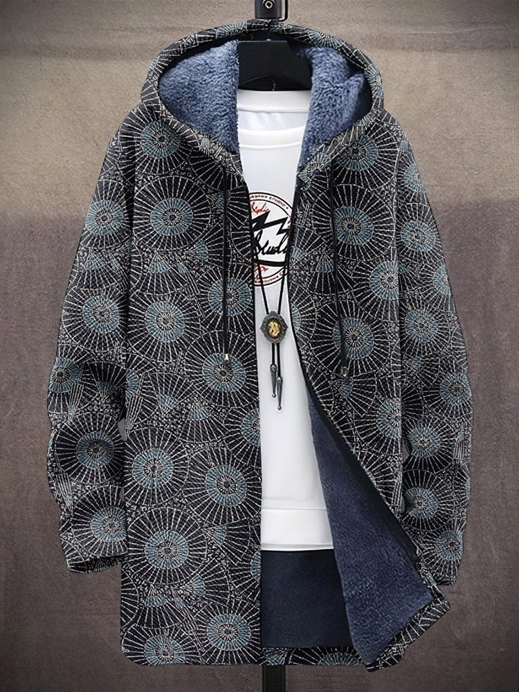 Vintage Japanese Traditional Sashiko Art Cozy Hooded Cardigan