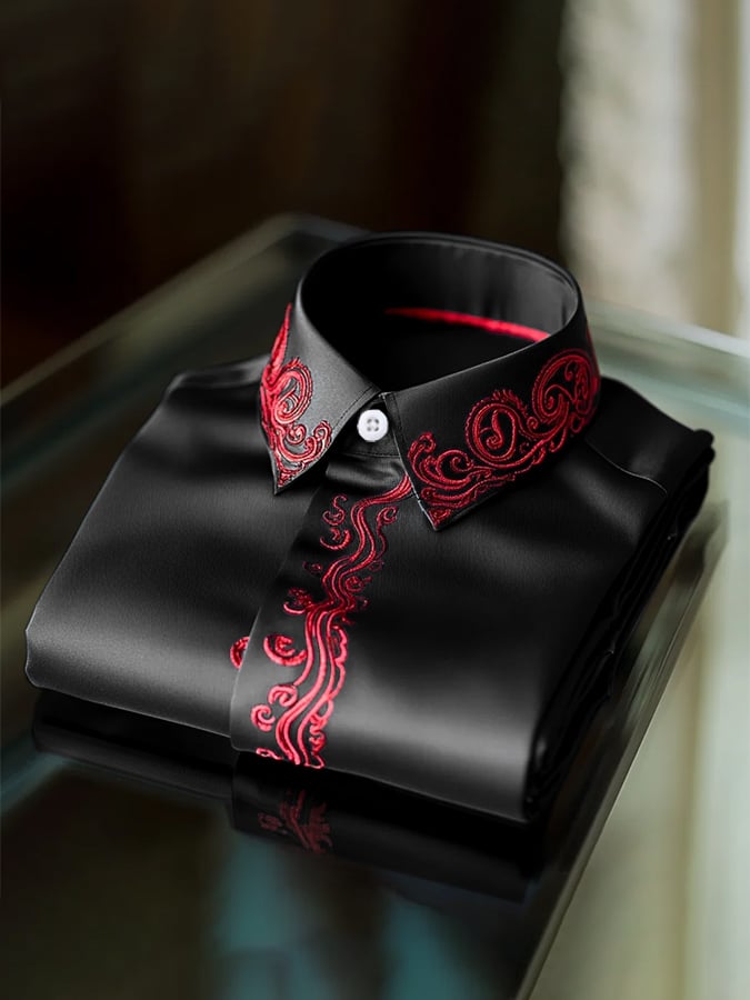 Men's Fashion Design Embroidery Long Sleeve Shirt