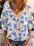 Japanese Ginkgo Biloba Pattern Women's Knitted Cardigan