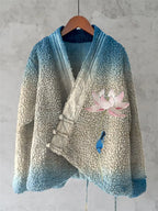 Japanese Style Gradient Lotus And Bird Embroidery Inspired Design Kimono