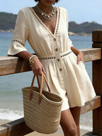Women's Casual V-Neck Cutout Patchwork Jumpsuit