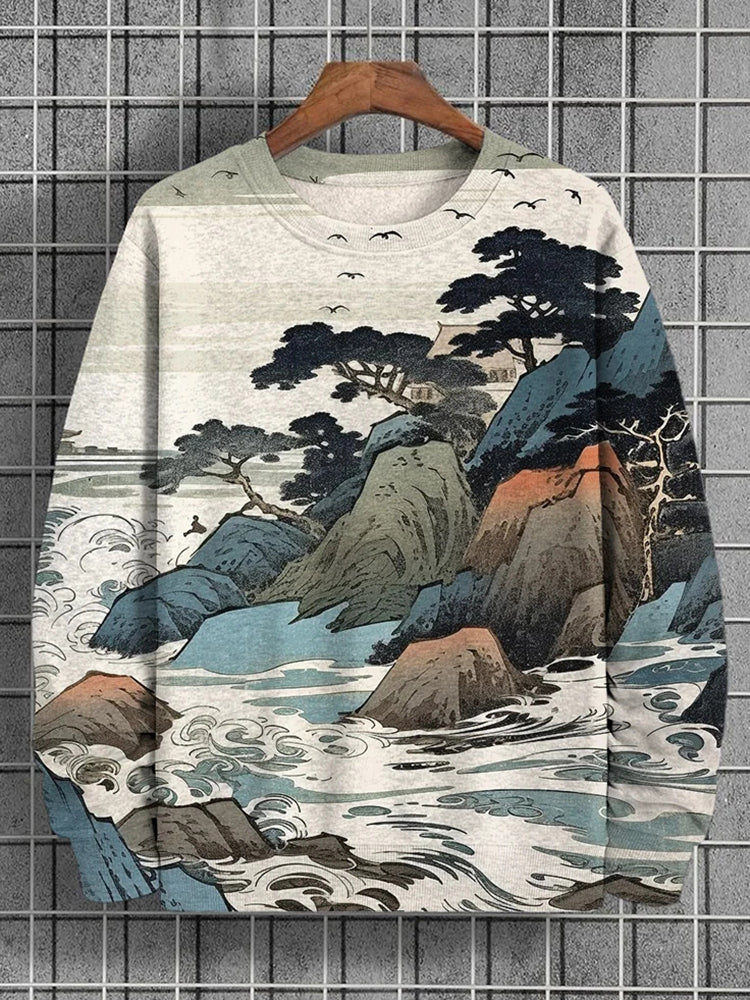 Men's Japanese Landscape Painting Casual Sweatshirt