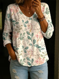 Women's Retro Floral Art Print Button-Up Shirt