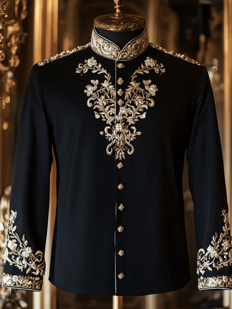 Men's Vintage Stand Collar Long Sleeve Shirt
