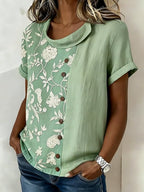Women's Casual Color Block Print Short-Sleeve Top