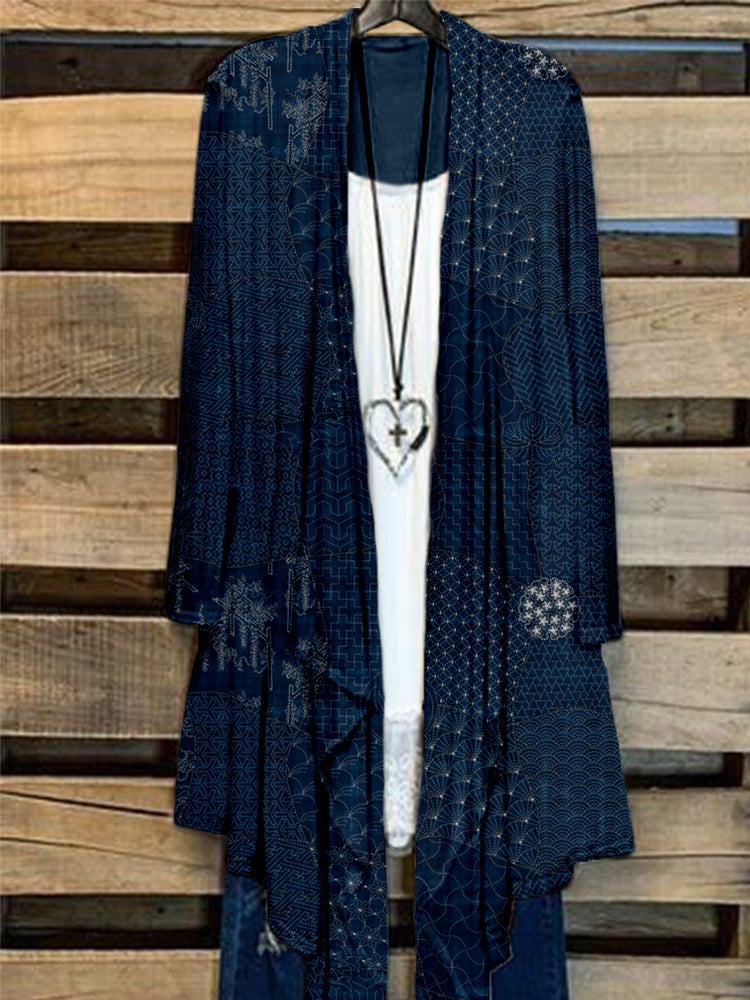 Japanese Traditional Sashiko Art Flowy Cardigan