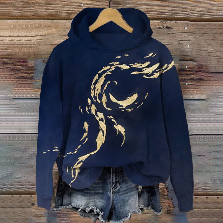 Japanese Whale Painting Print Hoodie