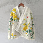 Chrysanthemum Pattern Cozy Fleece Kimono Cardigan