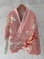 Retro Koi Japanese Waves Art Cozy Fleece Kimono Cardigan