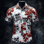 Men's Casual Vintage Floral Skull Print Short Sleeve Shirt
