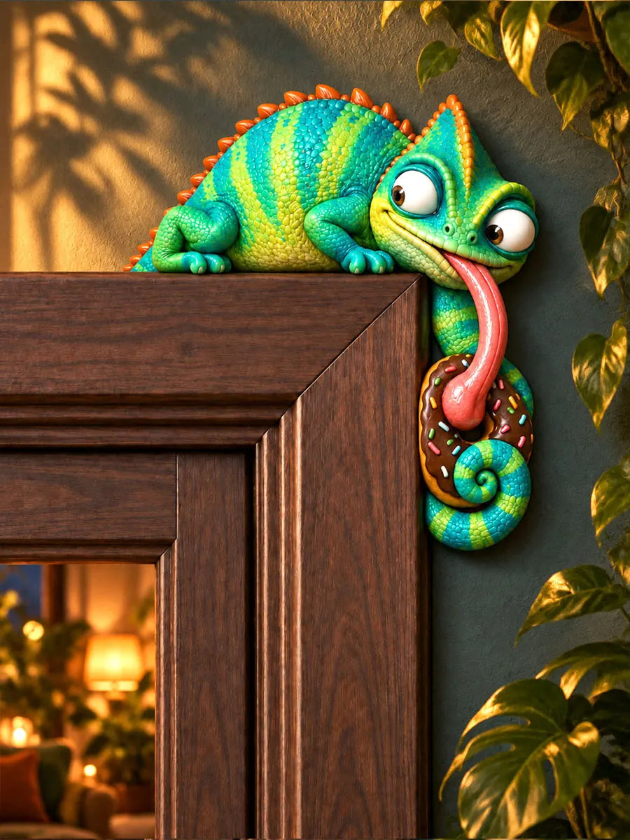 Playful Chameleon & Donut Door Frame Corner Decor
