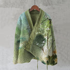 Springtime Floral  Blossom Japanese Art Cozy Fleece Kimono Cardigan