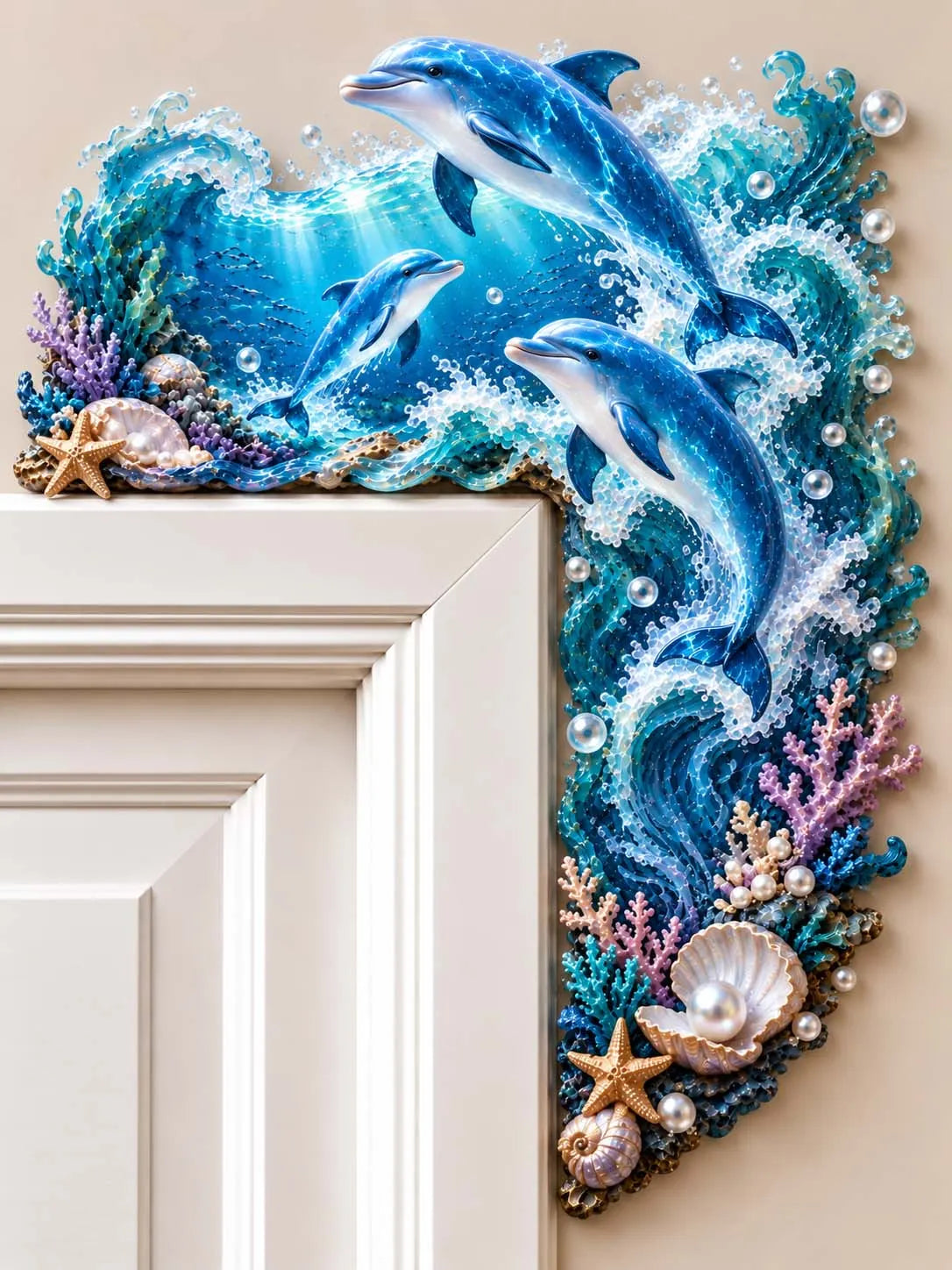 🐬 Jumping Dolphins and Coral Reef Ocean Door Corner Decor