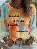 Women'S Casual Faith-Themed Long-Sleeve Top: "God'S Faithfulness And Calling" Print