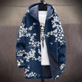 Men's Cherry Blossom Japanese Lino Pattern Cozy Hooded Cardigan