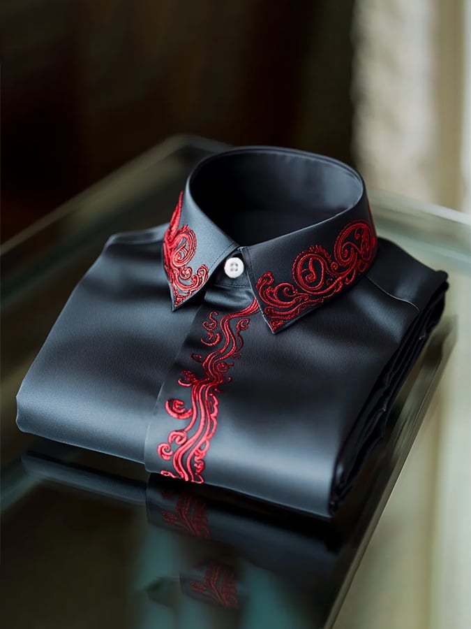 Men's Fashion Business Luxury Design Embroidery Long Sleeve Shirt