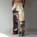 Men's Cat Warrior Guard with Knife Art Print Linen Blend Casual Pants