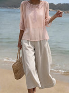 Women's Vintage Floral Embroidered Cotton Linen Two Piece Set