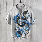 Men'S Japanese Art Dragon Linen Blend Shirt