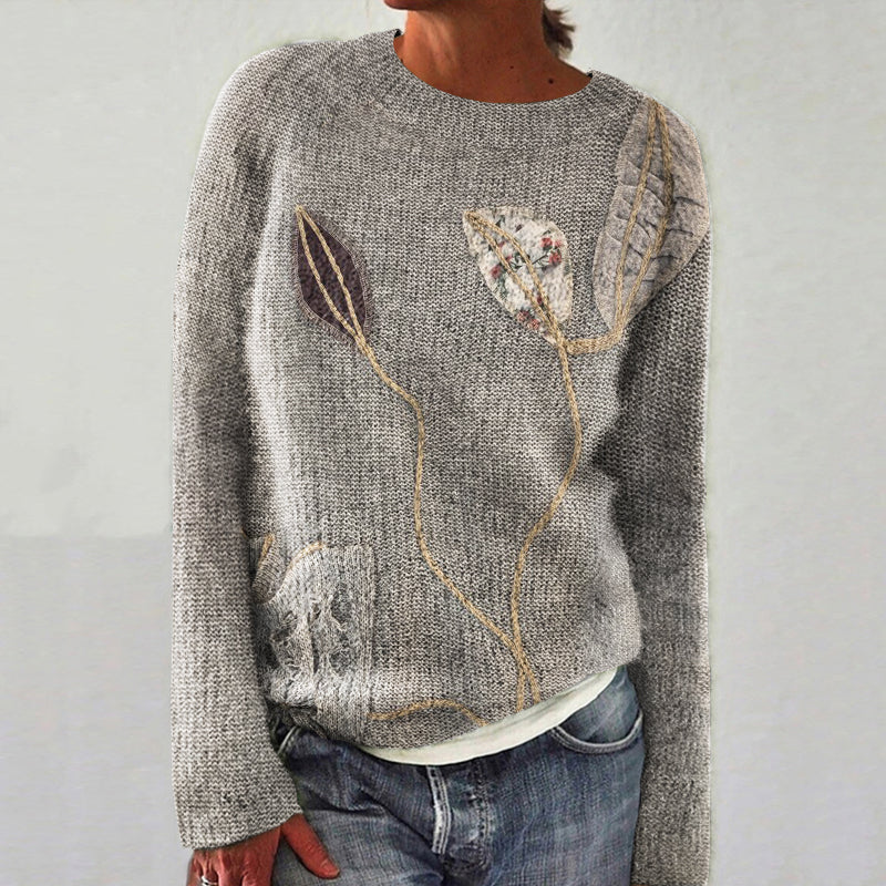 Japanese Style Lotus Leaf Embroidery Knitted Sweater