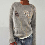 Japanese Style Lotus Leaf Embroidery Knitted Sweater