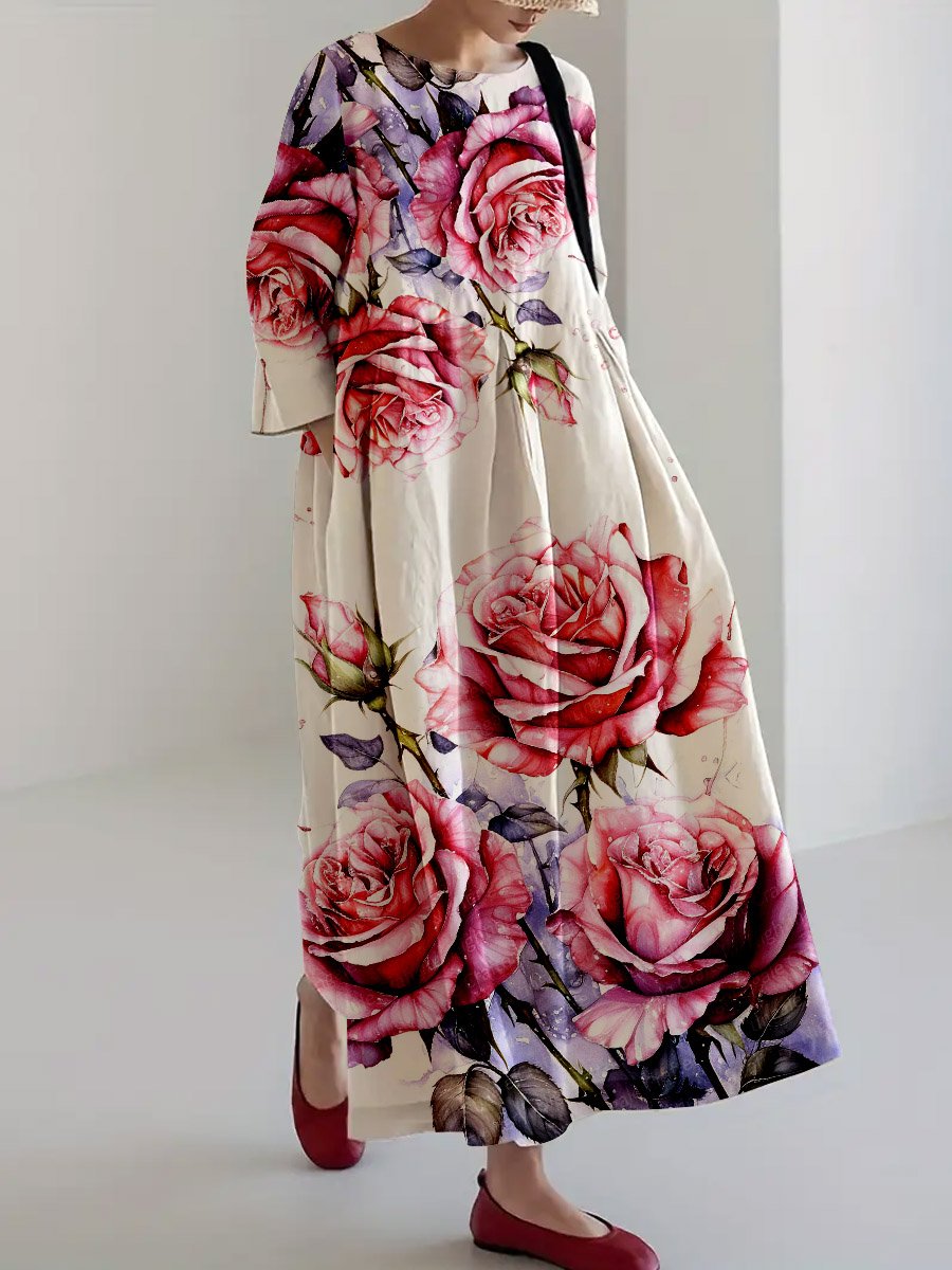 Women's Floral Art Cotton Blend Dress