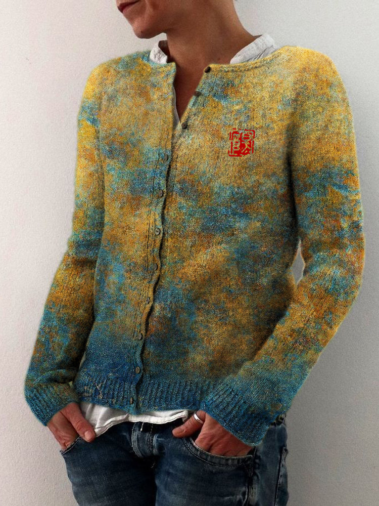 Vintage Mottled Japanese Art Women's Sweater