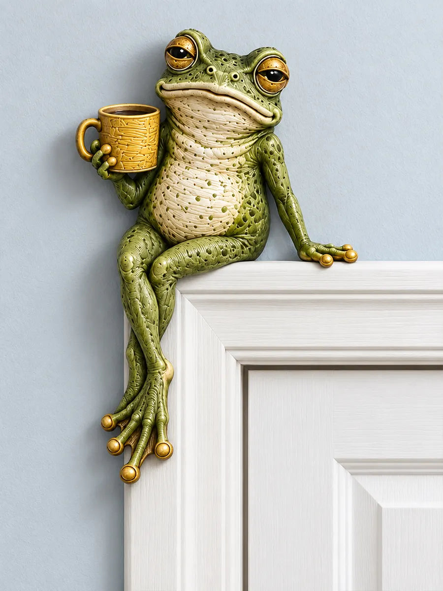 🐸 Quirky Coffee Frog Door Frame Decor & Corner Sculpture