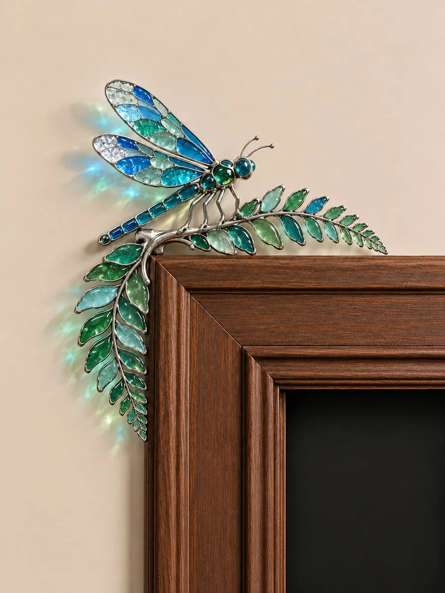 Teal Dragonfly & Fern Door Frame Corner Decor