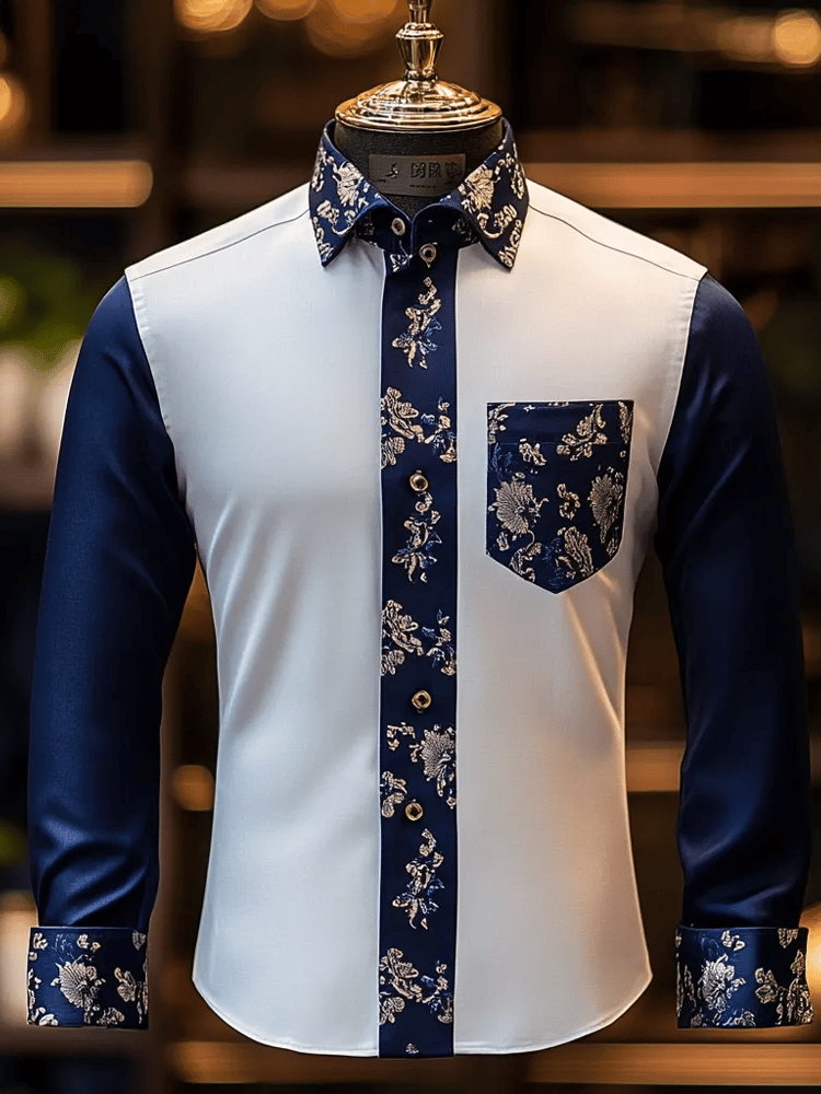 Men's Contrast Color Print Long Sleeve Shirt