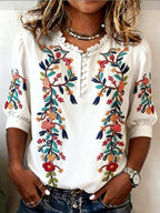 Women's Floral Pattern Art Print Casual Ruffle Collar Shirt