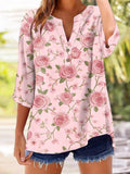 Women'S Casual Pink Floral Print Shirt