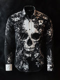 Men's Outdoor Vintage Skull and Floral Long Sleeve Shirt