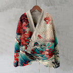 Vintage Floral Sea Wave Japanese Art  Women'S Kimono Cardigan