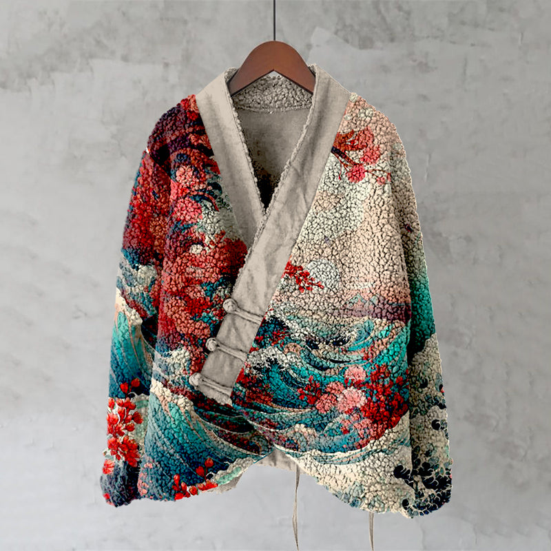 Vintage Floral Sea Wave Japanese Art  Women'S Kimono Cardigan